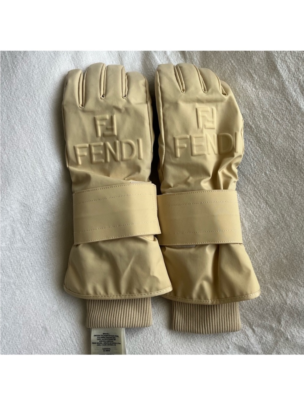 Fendi Beige Embossed Logo Ski Gloves